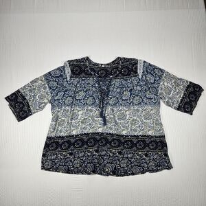 Lucky Brand Boho Paisley Peasant Blouse Tassel Tie 3X